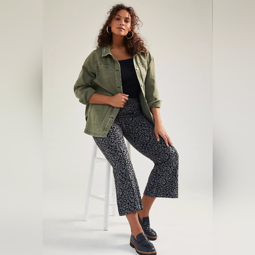 Maeve Anthropologie Mollie Leopard Print Kick Flare Cropped Pants In S M